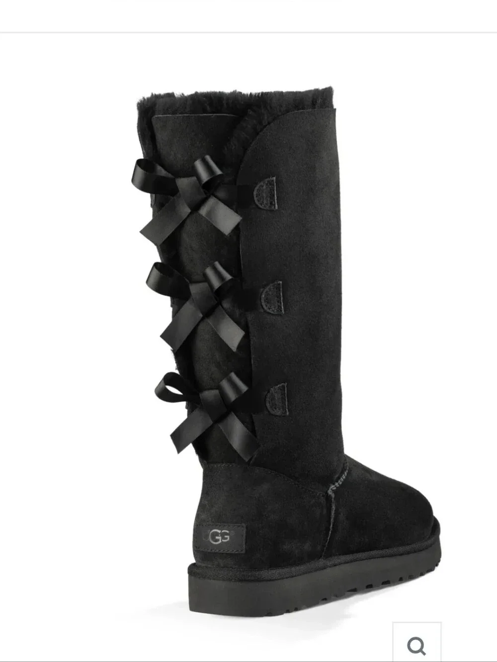 UGG Bailey Bow Tall II Boots Black Size 8.5 Sheepskin Suede Triple Bow Cozy CC